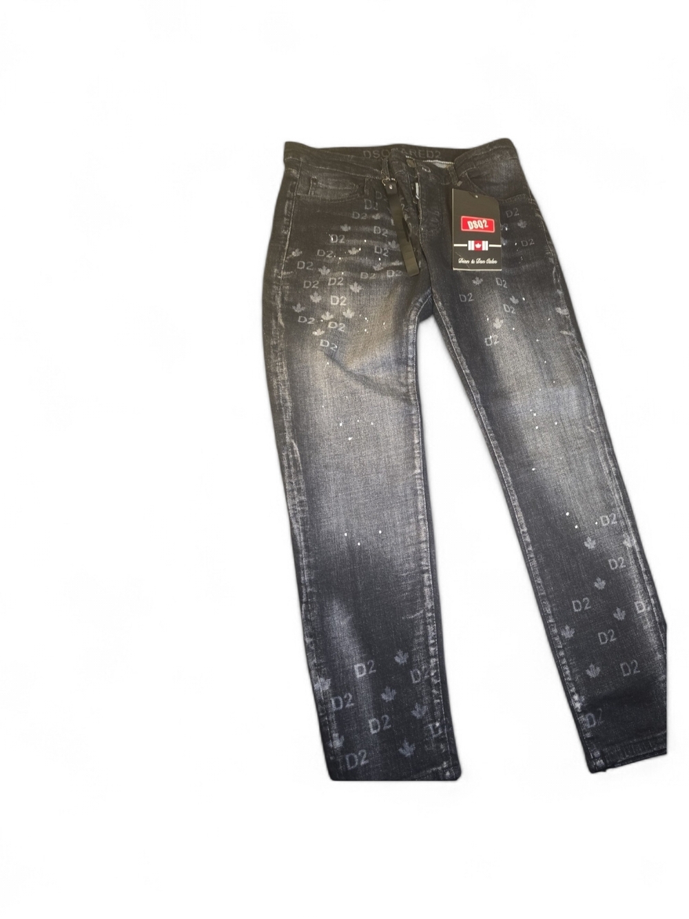 Black Distressed Logo Print Jeans
